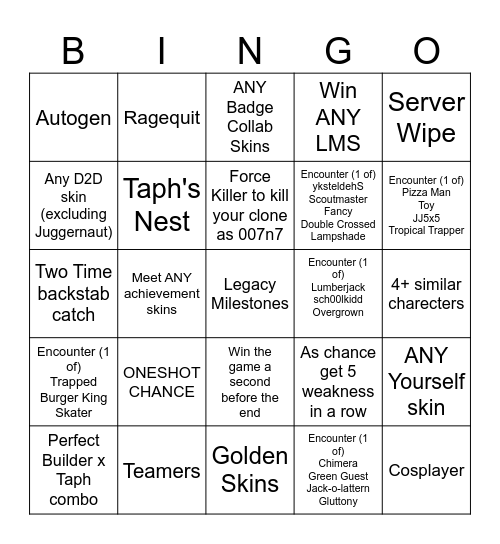 FORSAKEN B1NG0 Bingo Card