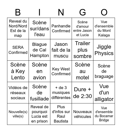 Bingo Trailer 3 GTA VI Bingo Card