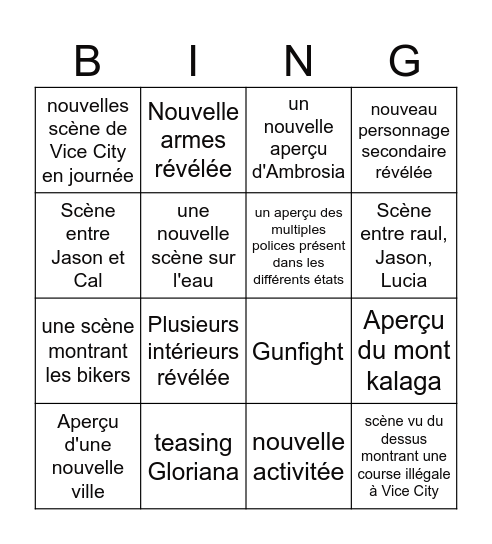 BINGO TRAILER 3 GTA VI N Bingo Card