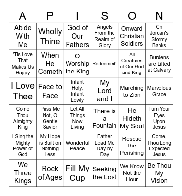 Vespers Fun Bingo Card