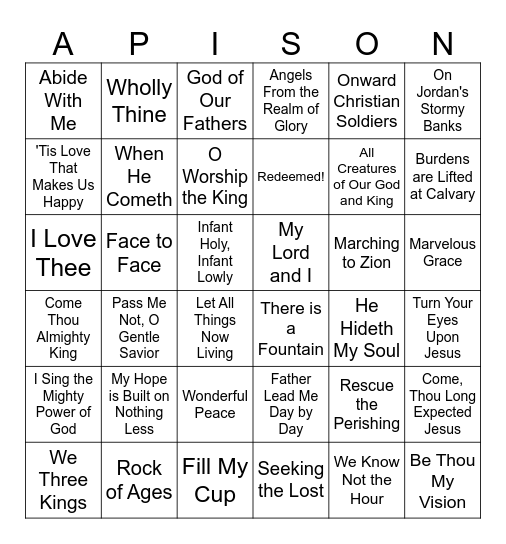 Vespers Fun Bingo Card