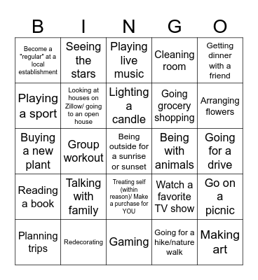 "A" Positive Events: Short Term Bingo Card