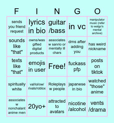 pus of discord bingo Card