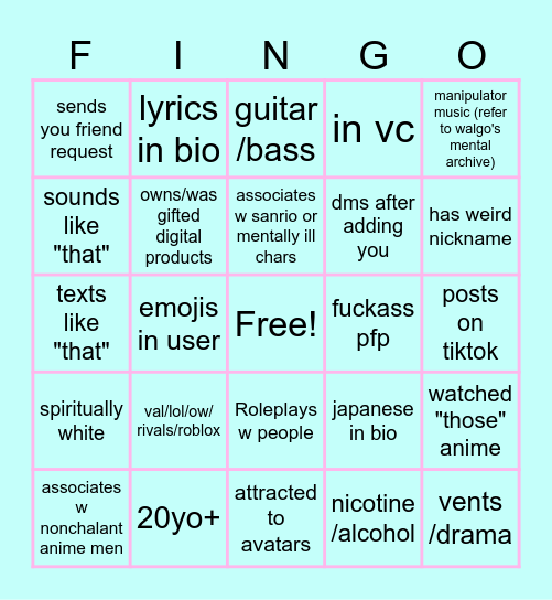 pus of discord bingo Card