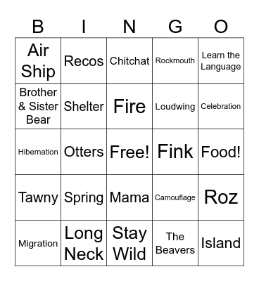 Wild Robot Bingo Card