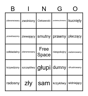 Emotions and feelings Bingo Card