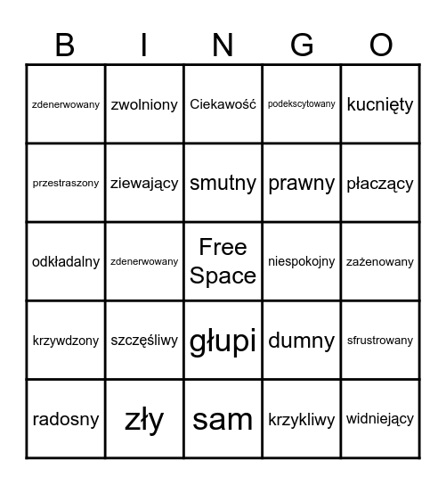 Emotions and feelings Bingo Card