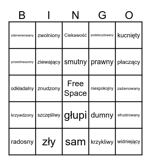 Emotions and feelings Bingo Card