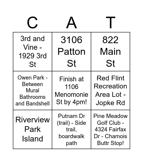 Valleycat 19 - May 16th 2026 Bingo Card