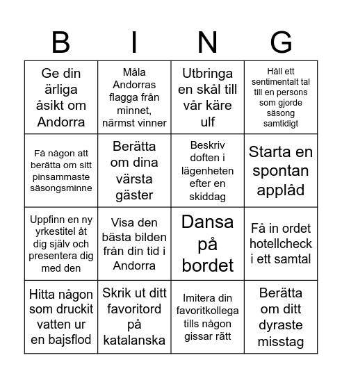 Säsongarbingo Card