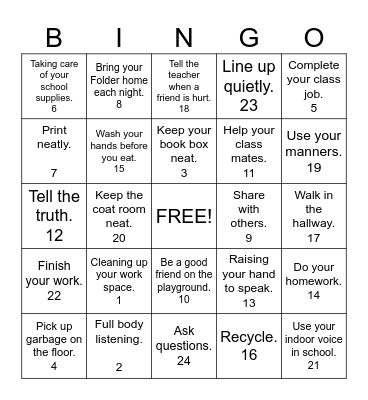 Responsibility BINGO Card