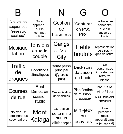 Bingo Trailer 3 GTA VI Bingo Card