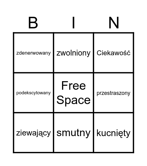 Emotions and feelings Bingo Card
