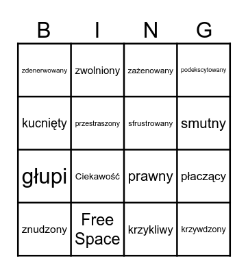 Emotions and feelings Bingo Card
