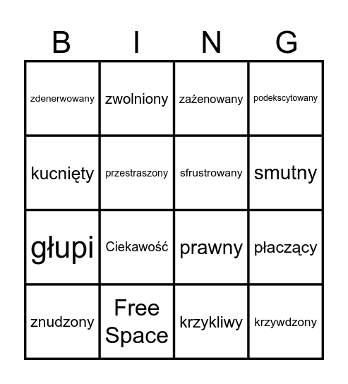 Emotions and feelings Bingo Card