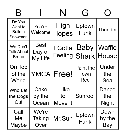 Music Bingo Card