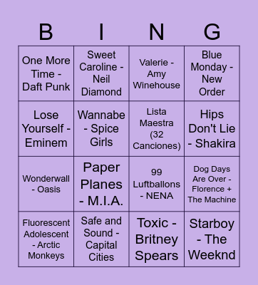 Music Bingo Card