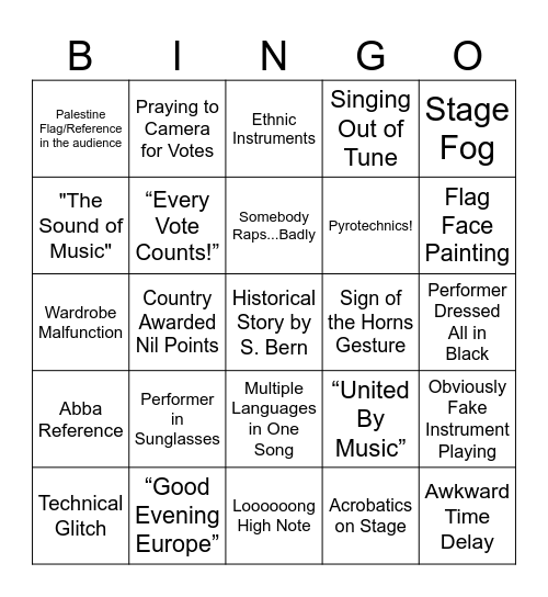 Eurovision 2026 Bingo Card