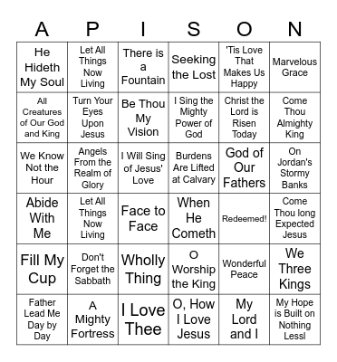 Vespers Fun Bingo Card