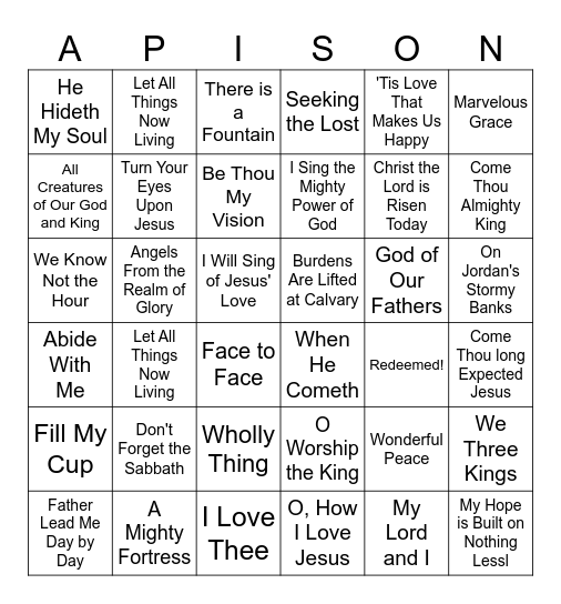 Vespers Fun Bingo Card