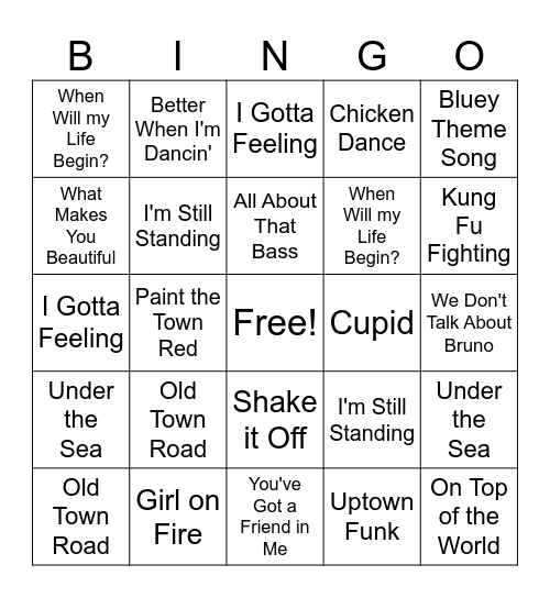Music Bingo Card