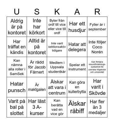 Hitta någon som ... Bingo Card
