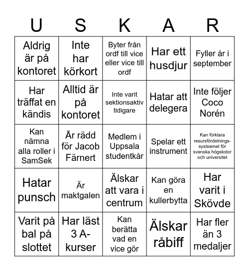 Hitta någon som ... Bingo Card