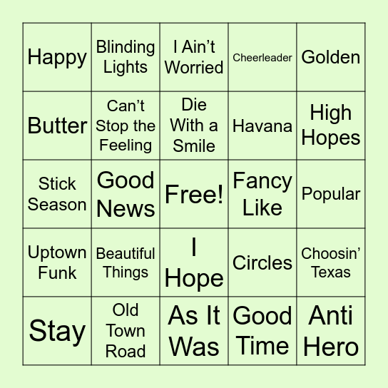 Music Bingo Card