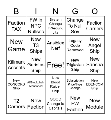 Fanfest Bingo Card