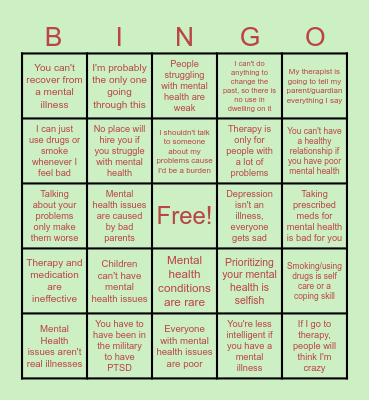 Mental Health Bingo Card