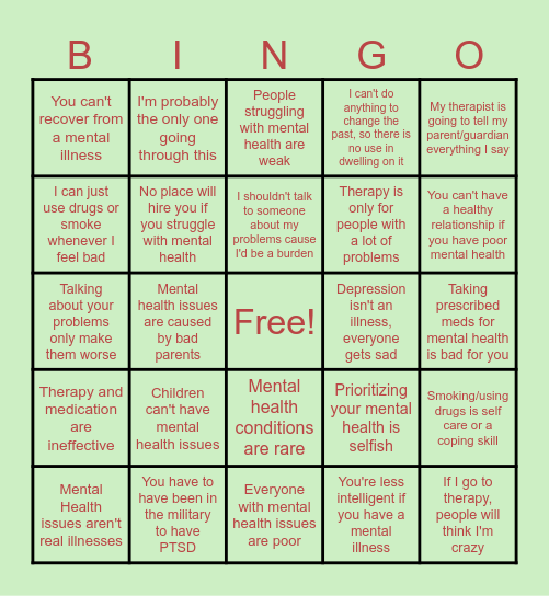 Mental Health Bingo Card