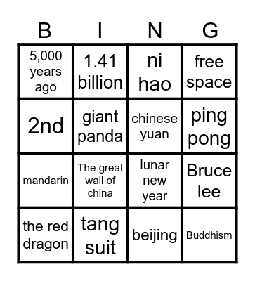 CHINA Bingo Card