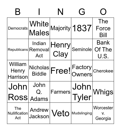 The Jackson Era Bingo Card