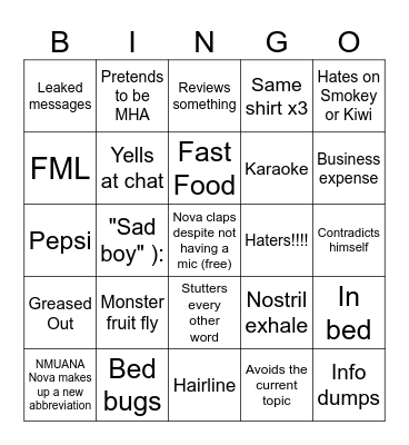 Nova Bingo Card