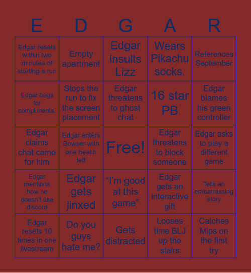EDGAR BINGO 64 Bingo Card