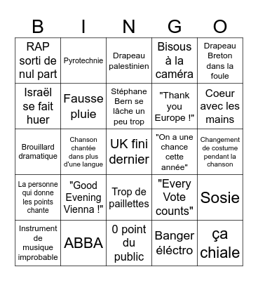 Eurovision 2026 Bingo Card