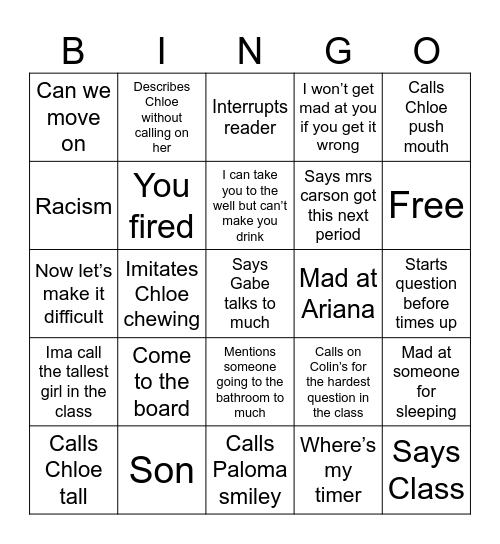 Hodge Bingo Card