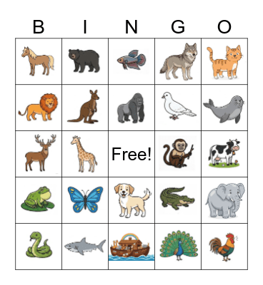 Noah's Animals Bingo Card