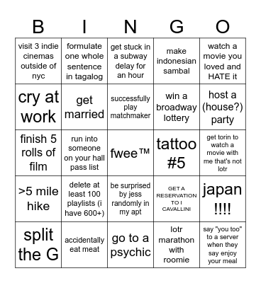 year of da horse Bingo Card