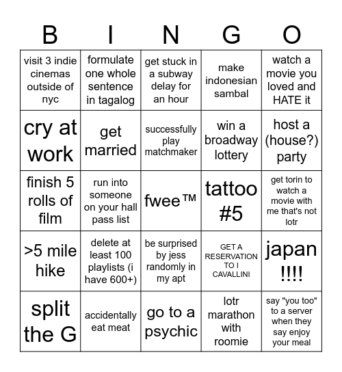 year of da horse Bingo Card