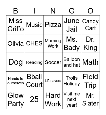 You did it! Bingo Card
