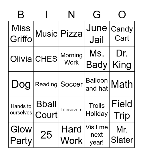 You did it! Bingo Card