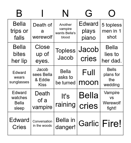 Twilight 3 Bingo Card