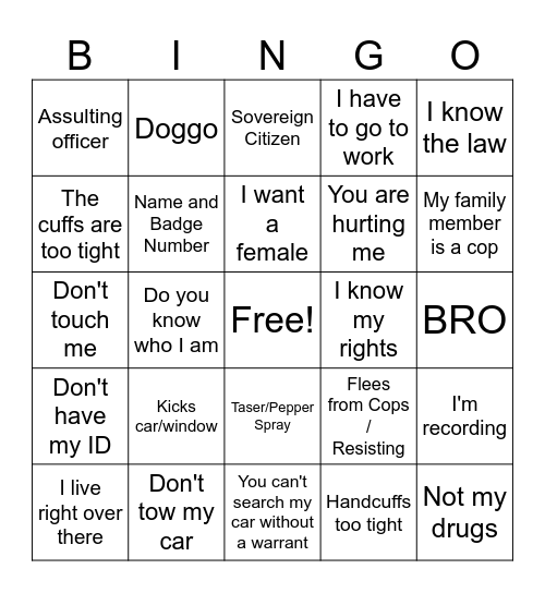 Police body cam Bingo Card