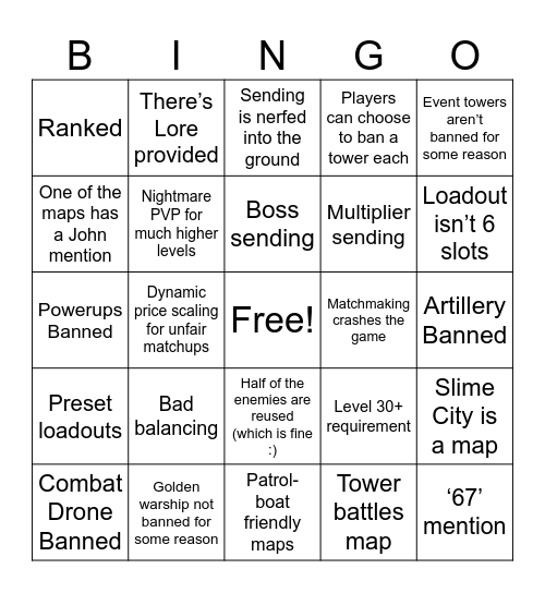 PVP Bingo Card