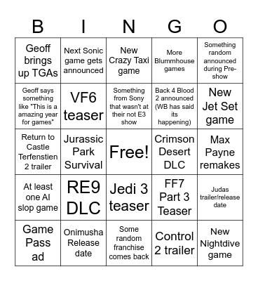 Summer Games Fest 2026 Bingo Card