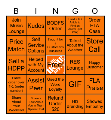 HomeDepot Bingo Card