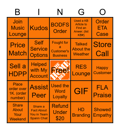 HomeDepot Bingo Card