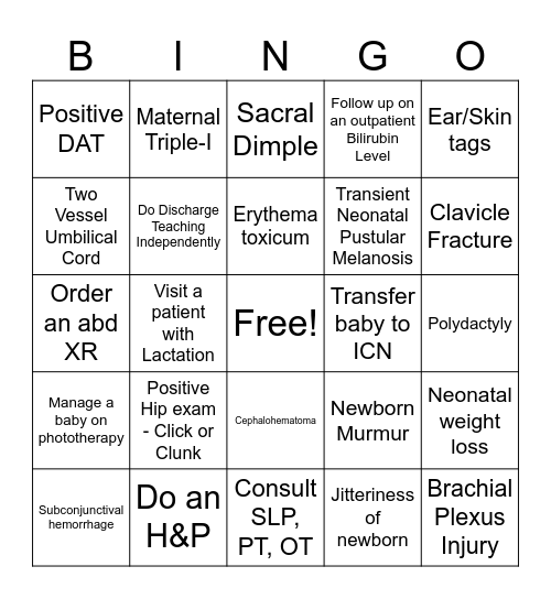Nursery Bingo Card