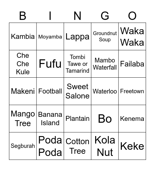 Sweet Salone Bingo Card